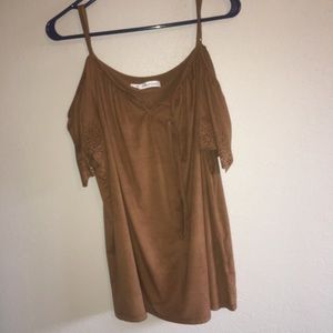 Suede open shoulder top